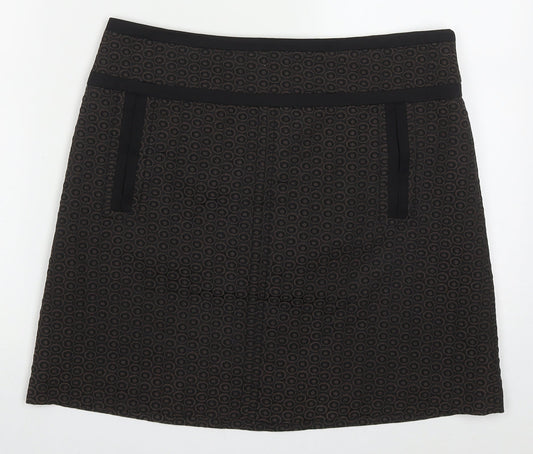 Marks and Spencer Womens Brown Geometric Polyester A-Line Skirt Size 12   Zip