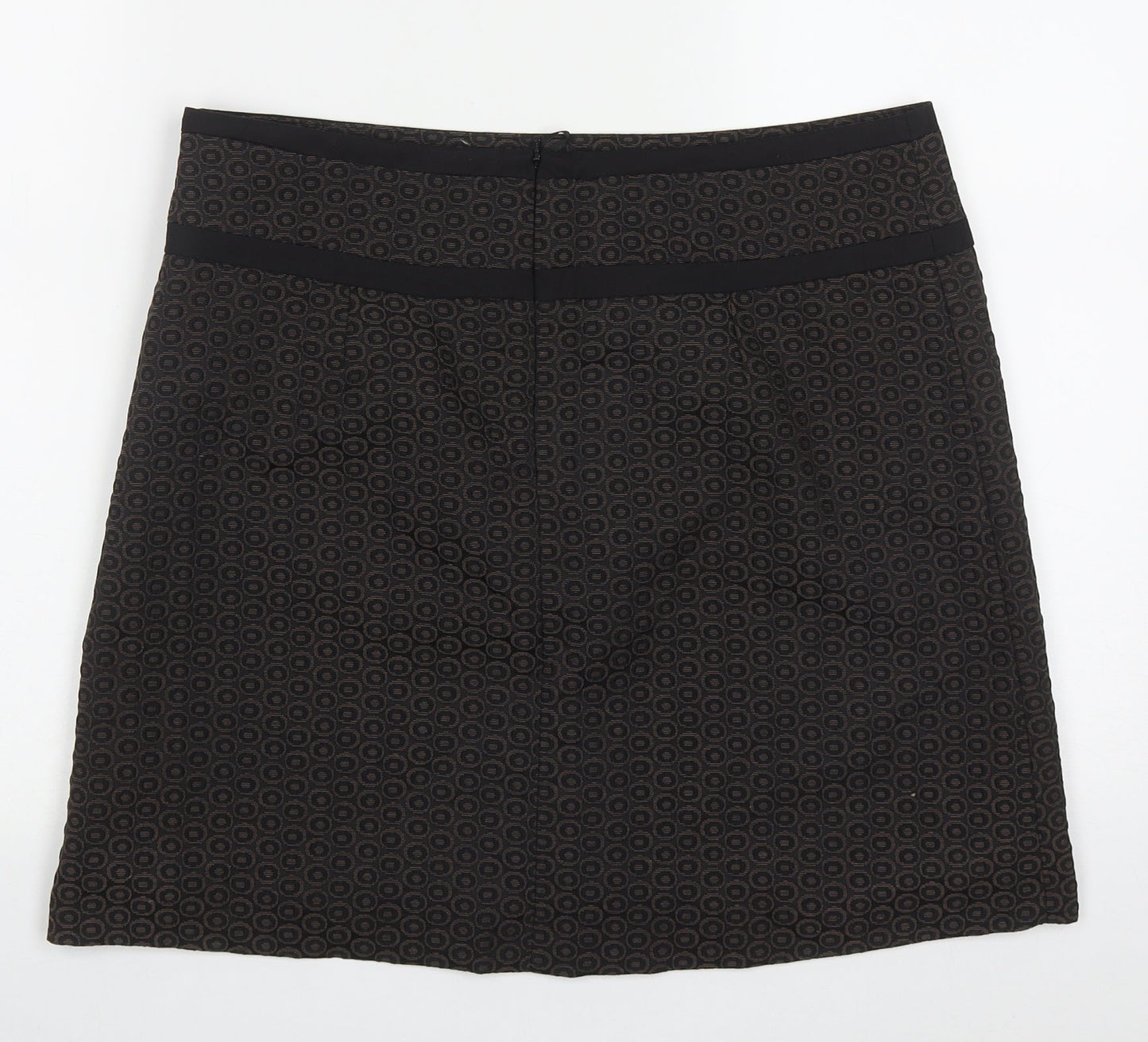 Marks and Spencer Womens Brown Geometric Polyester A-Line Skirt Size 12   Zip