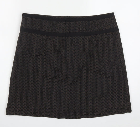 Marks and Spencer Womens Brown Geometric Polyester A-Line Skirt Size 12   Zip