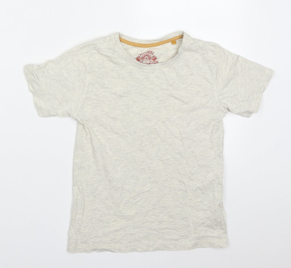 Additional front view of Tu boys’ beige cotton basic t-shirt, size 8, years crew neck pullover