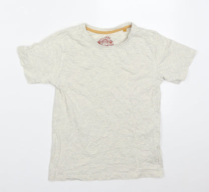 Additional front view of Tu boys’ beige cotton basic t-shirt, size 8, years crew neck pullover