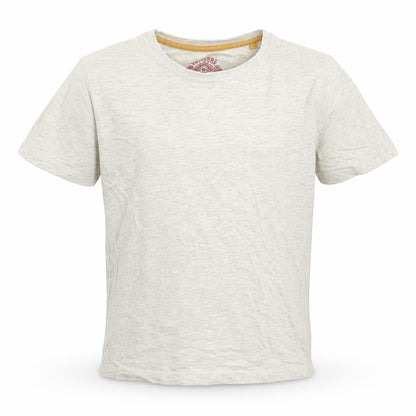 Front view of Tu boys’ beige cotton basic t-shirt, size 8, years crew neck pullover