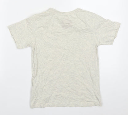 Back view of Tu boys’ beige cotton basic t-shirt, size 8, years crew neck pullover