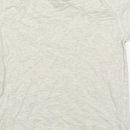 Brand and care label for Tu boys’ beige cotton basic t-shirt, size 8, years crew neck pullover