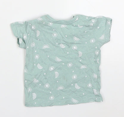 Primark Baby Green  Cotton Basic T-Shirt Size 3-6 Months Crew Neck Pullover - Rainbows and Suns