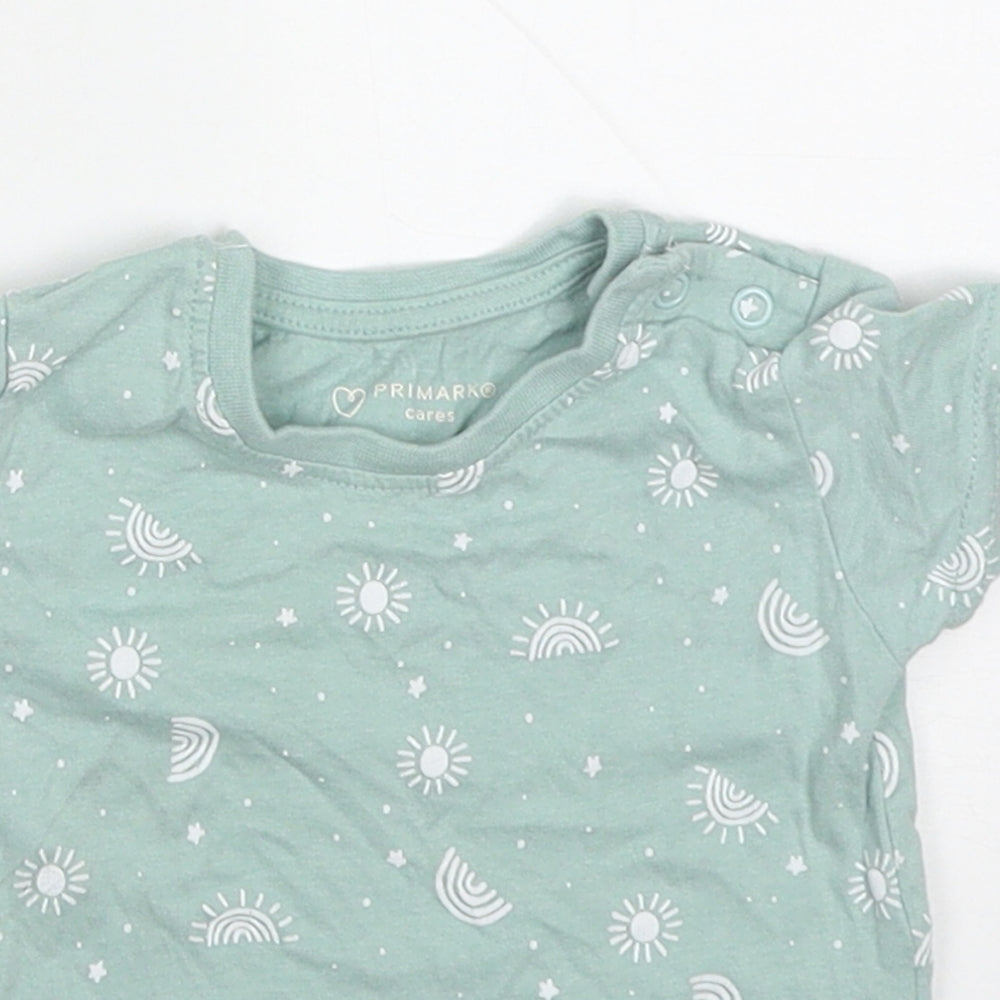 Primark Baby Green  Cotton Basic T-Shirt Size 3-6 Months Crew Neck Pullover - Rainbows and Suns