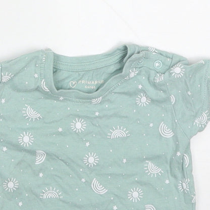 Primark Baby Green  Cotton Basic T-Shirt Size 3-6 Months Crew Neck Pullover - Rainbows and Suns