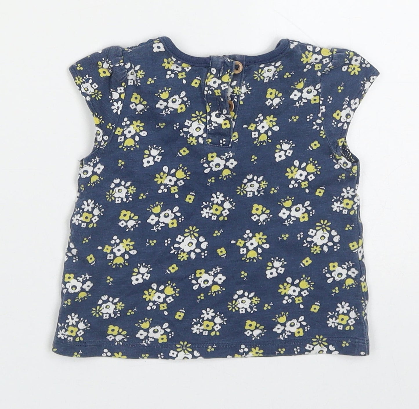 TU Girls Blue Floral Cotton Basic T-Shirt Size 0-3 Months Round Neck Button