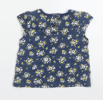 TU Girls Blue Floral Cotton Basic T-Shirt Size 0-3 Months Round Neck Button