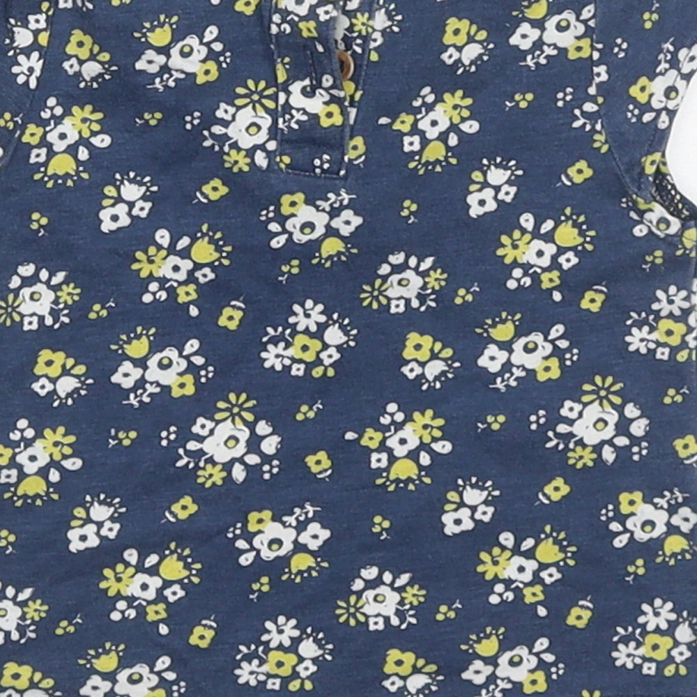 TU Girls Blue Floral Cotton Basic T-Shirt Size 0-3 Months Round Neck Button