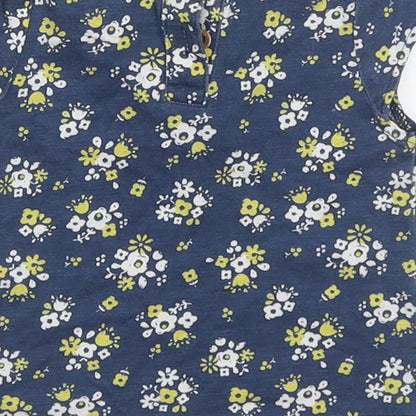 TU Girls Blue Floral Cotton Basic T-Shirt Size 0-3 Months Round Neck Button