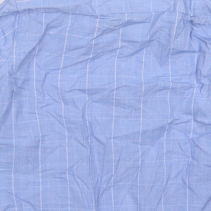 Brand and care label for Next boys’ blue check cotton basic button-up, size 3, years collared button