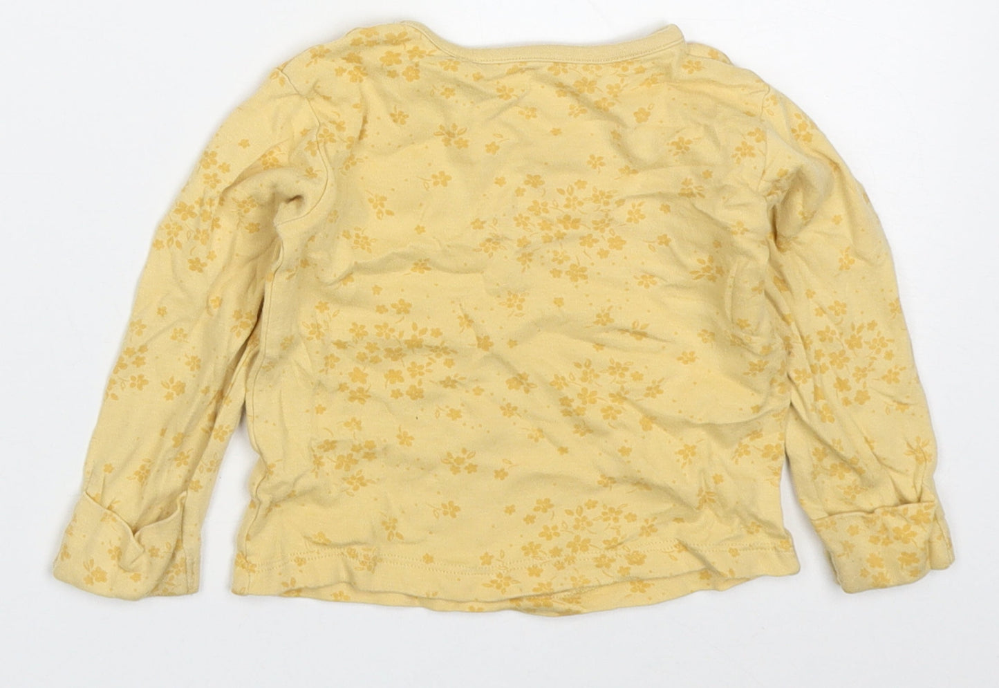 George Girls Yellow Floral Cotton Basic T-Shirt Size 6-9 Months Round Neck Pullover