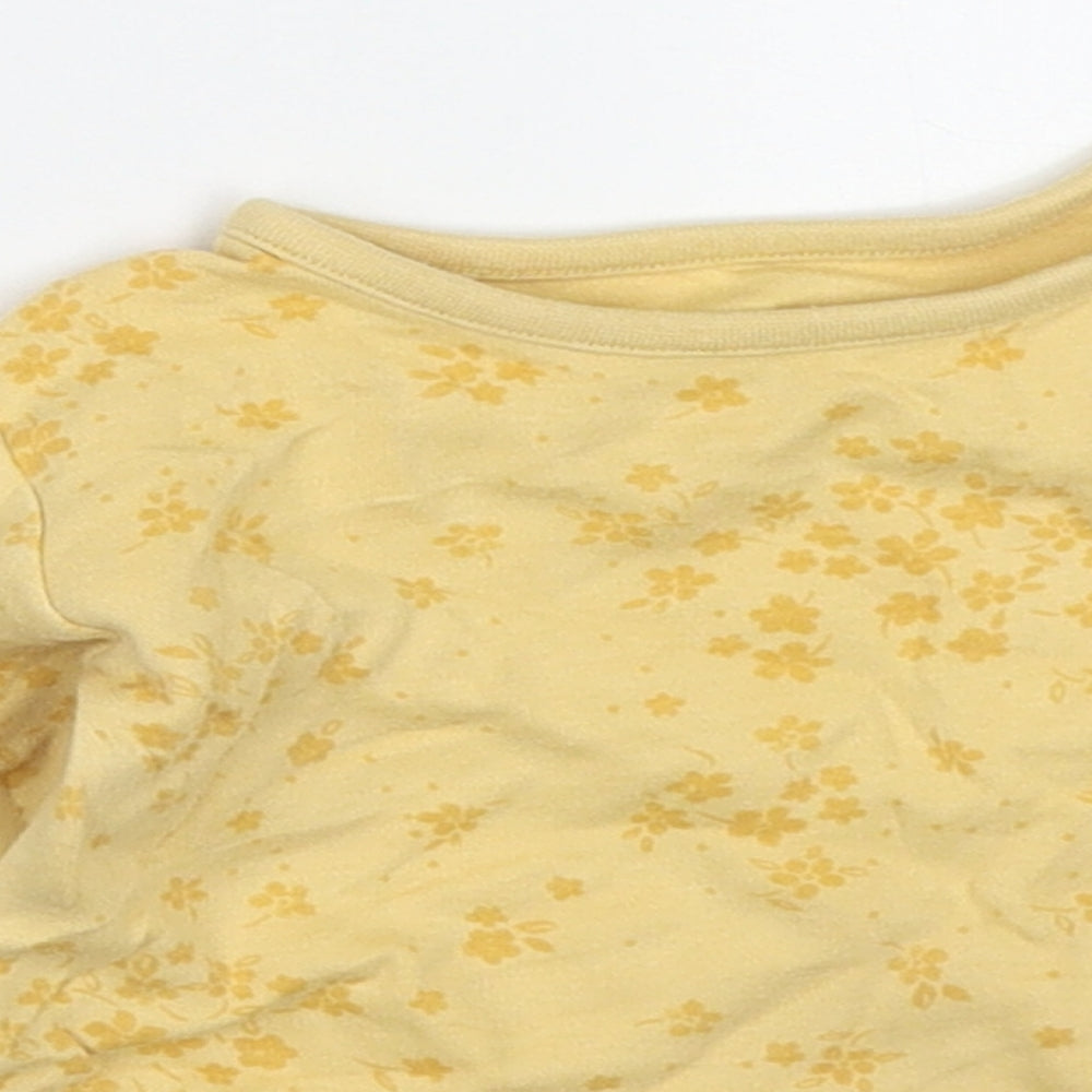 George Girls Yellow Floral Cotton Basic T-Shirt Size 6-9 Months Round Neck Pullover