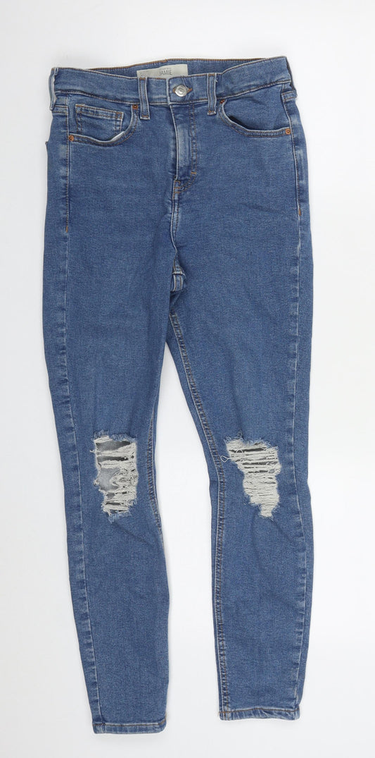 Topshop Womens Blue  Cotton Skinny Jeans Size 28 in L26 in Regular Button