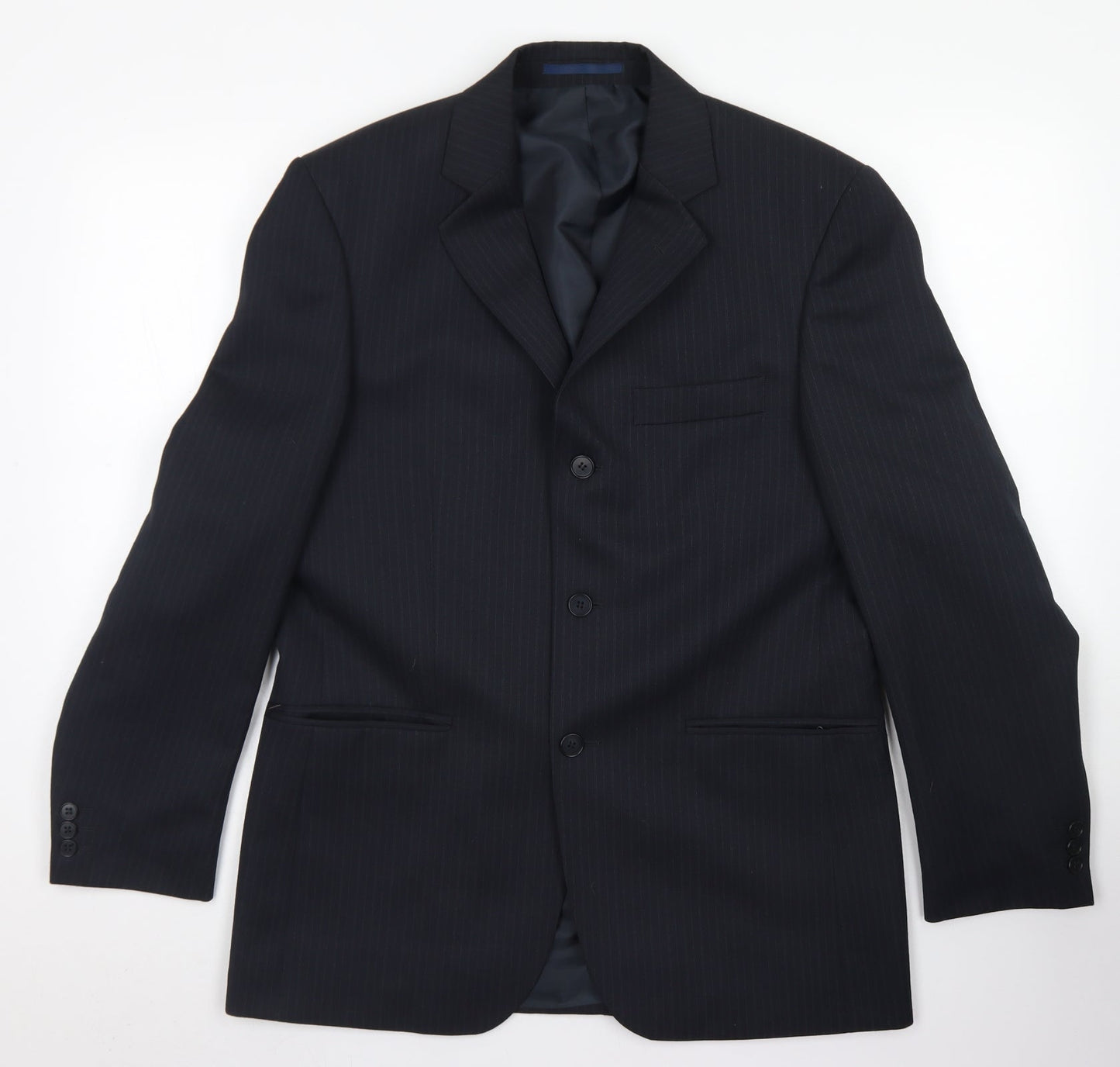 Mens UK Size 38 Pinstripe Regular Blue Suit Jacket