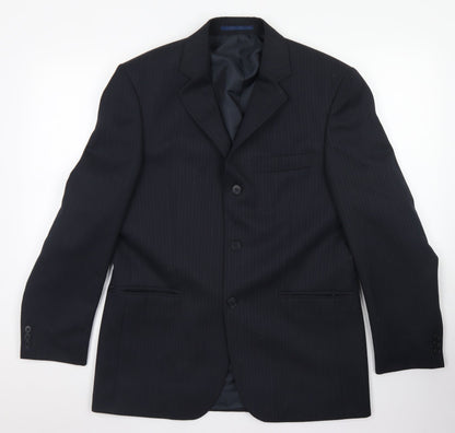 Mens UK Size 38 Pinstripe Regular Blue Suit Jacket