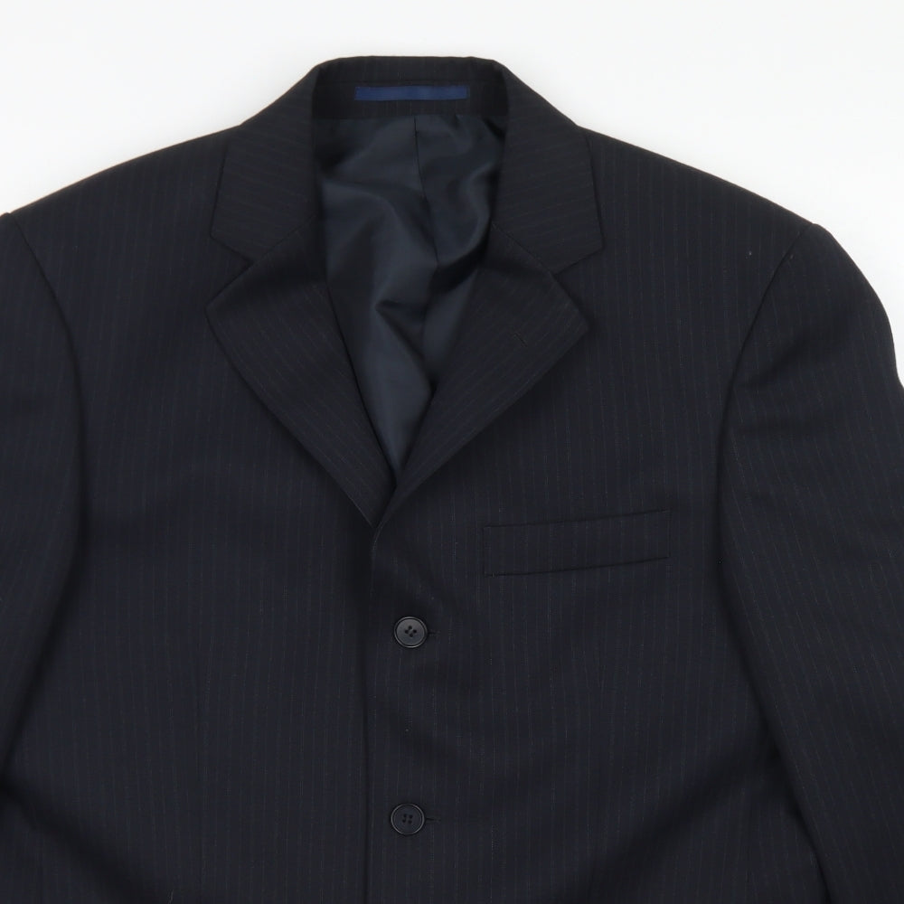 Mens UK Size 38 Pinstripe Regular Blue Suit Jacket