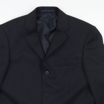 Mens UK Size 38 Pinstripe Regular Blue Suit Jacket