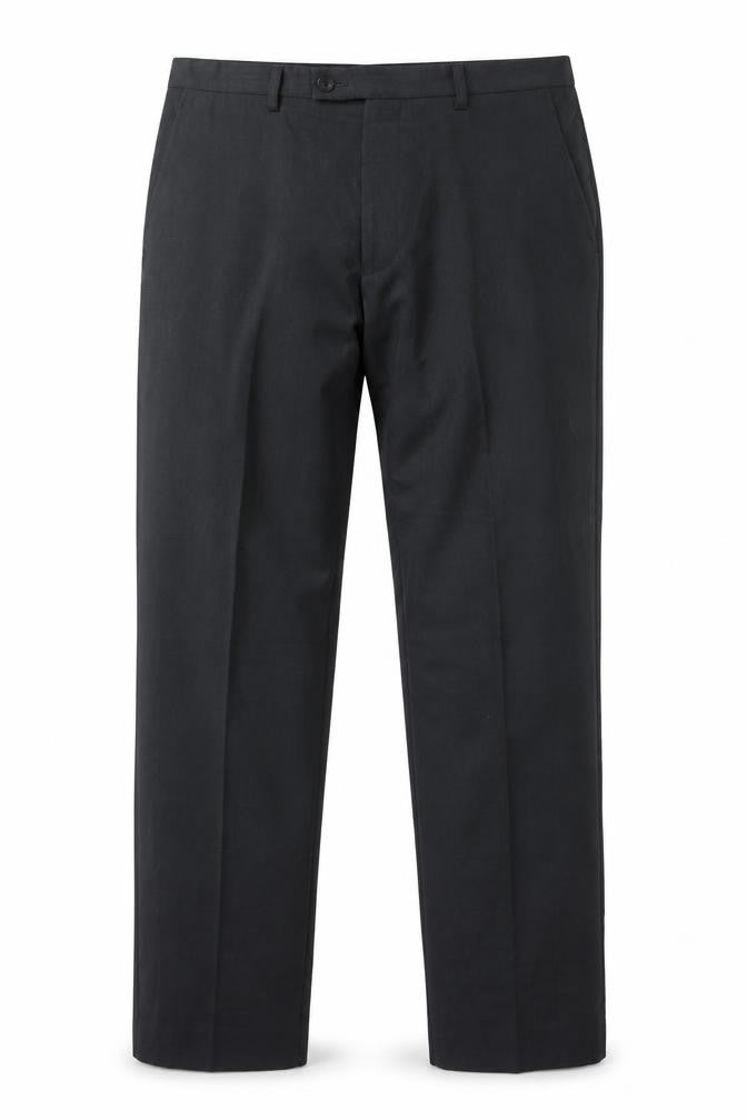 Front view of Tailor & Cutter men’s grey polyester dress pants trousers, size 34, in, 31-inch leg regular button