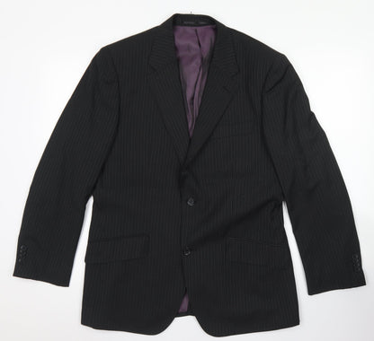George Mens Black Striped Polyester Jacket Blazer Size 38