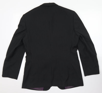 George Mens Black Striped Polyester Jacket Blazer Size 38