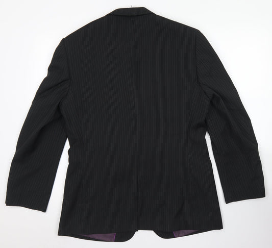 George Mens Black Striped Polyester Jacket Blazer Size 38