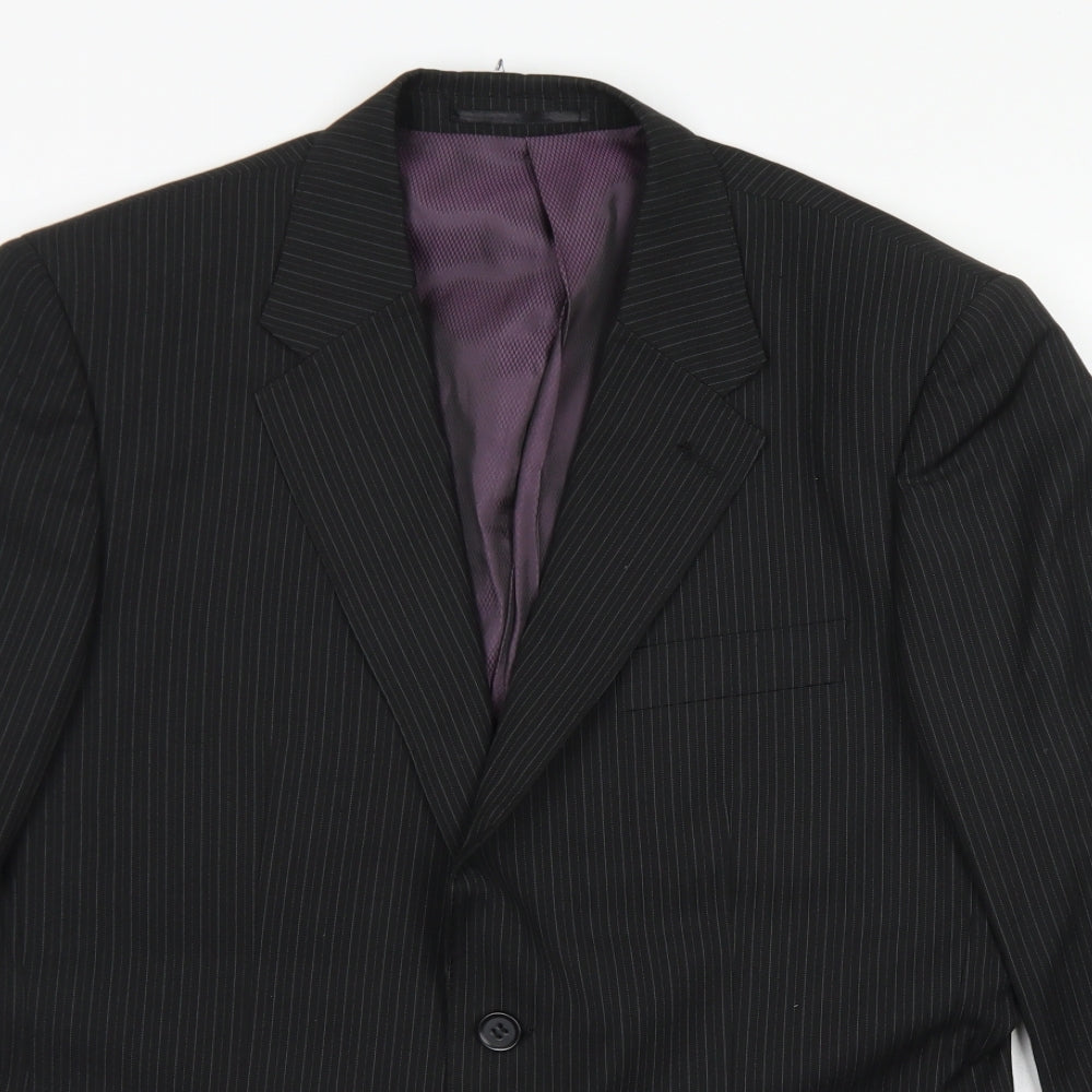 George Mens Black Striped Polyester Jacket Blazer Size 38