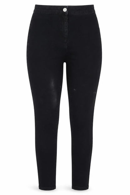Front view of Papaya women’s black cotton skinny jeans, size UK 8, 27-inch leg regular button