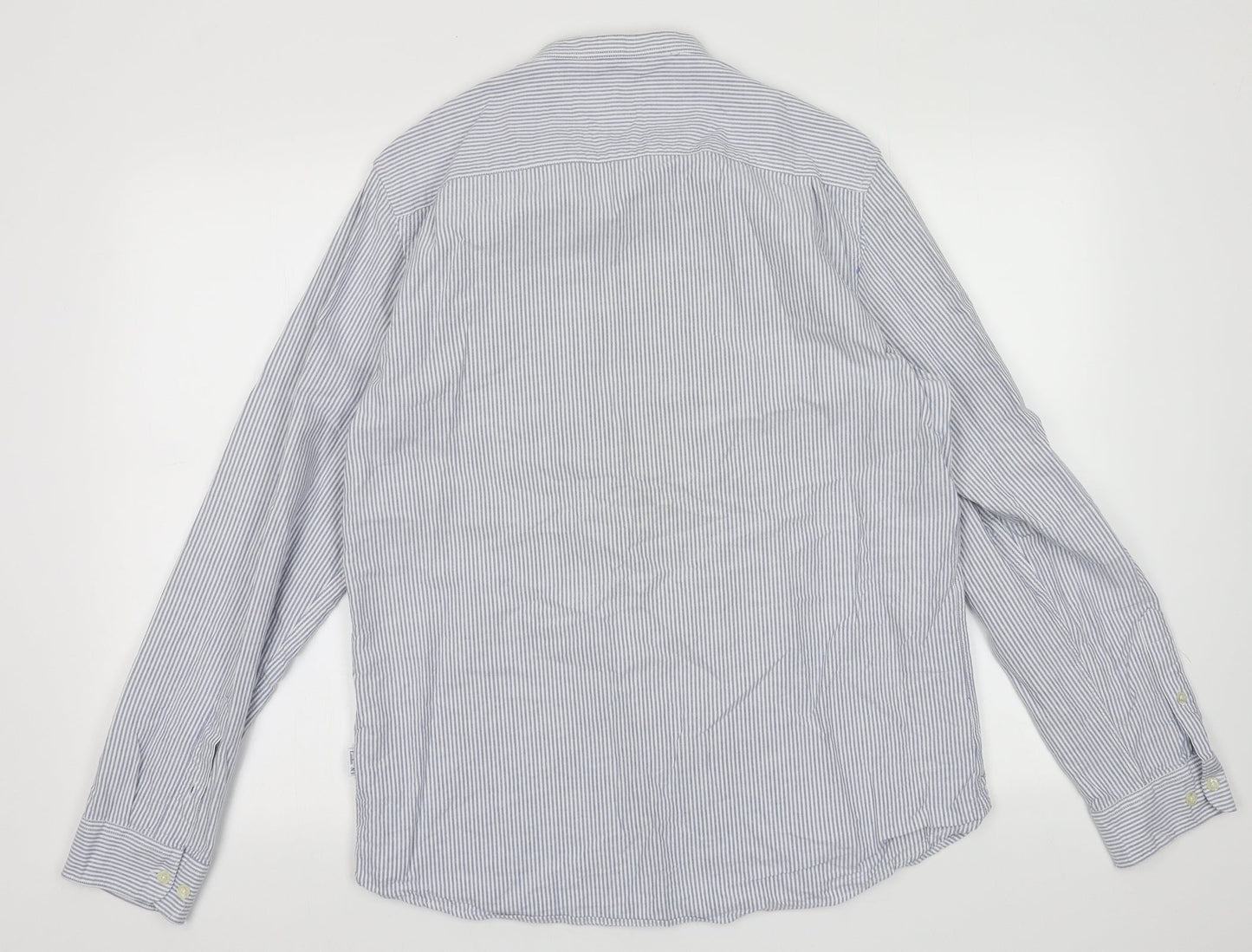 Peter Werth Mens Blue Striped Cotton  Button-Up Size L Crew Neck Button
