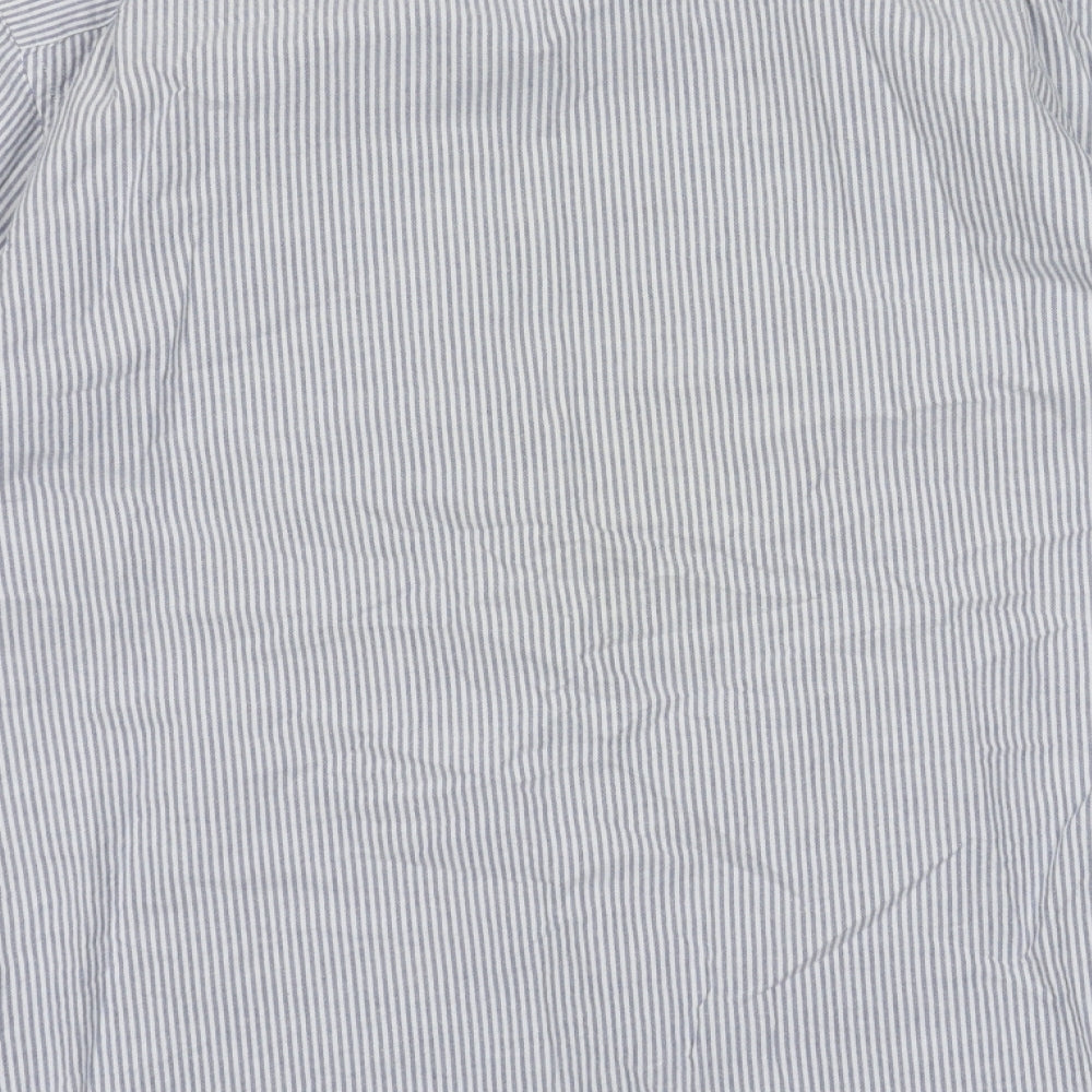 Peter Werth Mens Blue Striped Cotton  Button-Up Size L Crew Neck Button