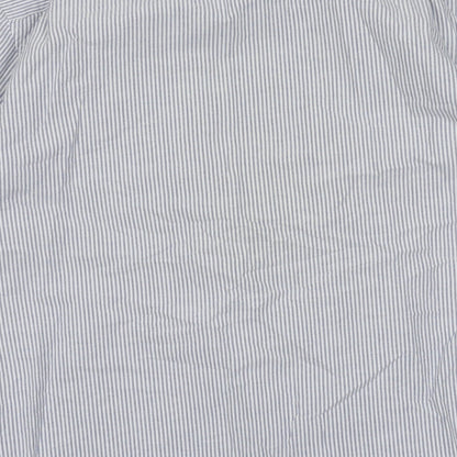 Peter Werth Mens Blue Striped Cotton  Button-Up Size L Crew Neck Button