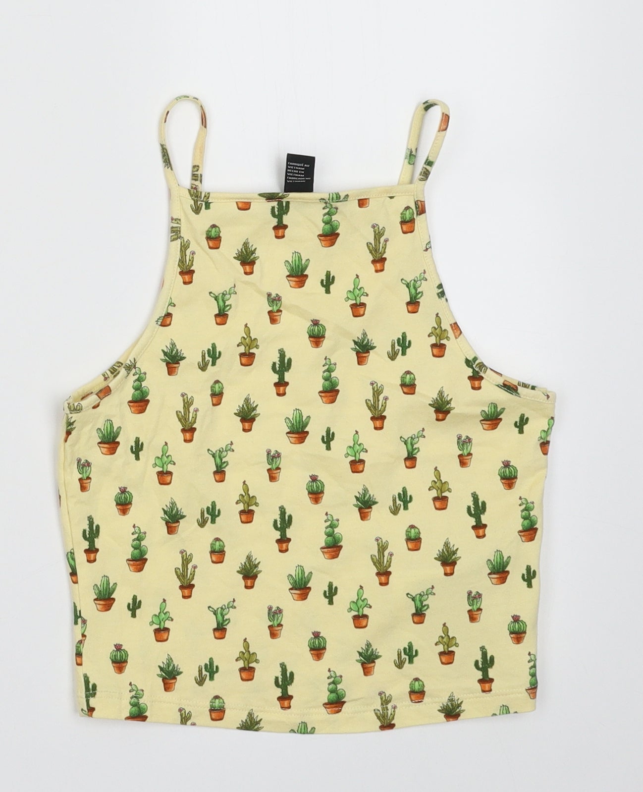 FOREVER 21 Womens Yellow Geometric Cotton Cropped Tank Size S Square Neck - Cactus