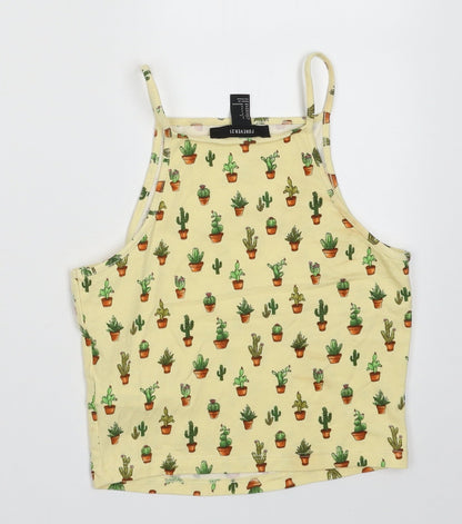 FOREVER 21 Womens Yellow Geometric Cotton Cropped Tank Size S Square Neck - Cactus