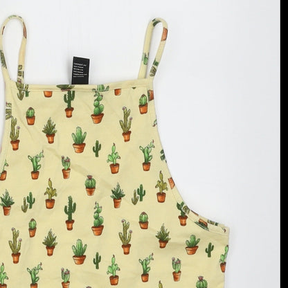 FOREVER 21 Womens Yellow Geometric Cotton Cropped Tank Size S Square Neck - Cactus