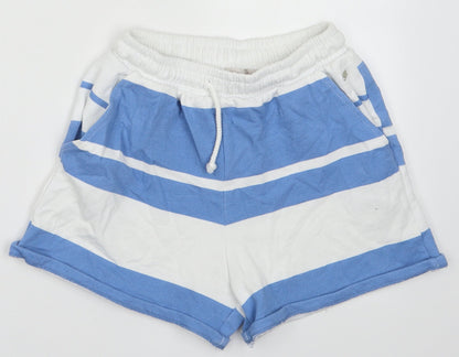 Pull&Bear Womens Blue Striped Cotton Sweat Shorts Size S L4 in Regular Tie