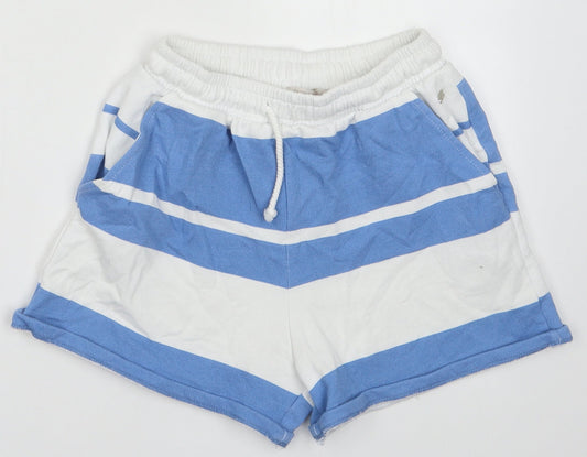 Pull&Bear Womens Blue Striped Cotton Sweat Shorts Size S L4 in Regular Tie