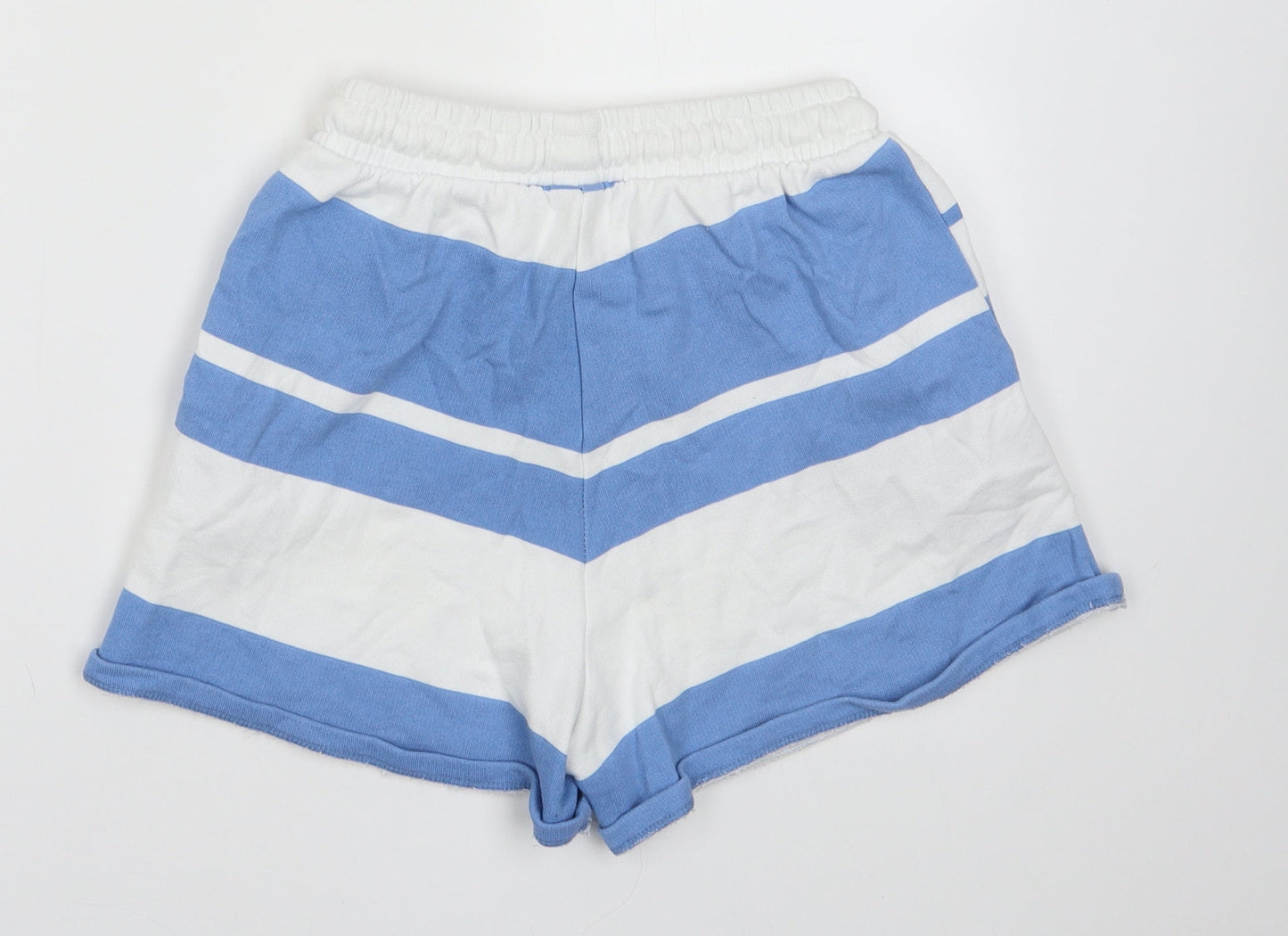 Pull&Bear Womens Blue Striped Cotton Sweat Shorts Size S L4 in Regular Tie