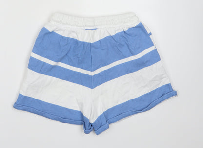 Pull&Bear Womens Blue Striped Cotton Sweat Shorts Size S L4 in Regular Tie
