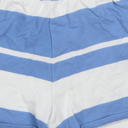 Pull&Bear Womens Blue Striped Cotton Sweat Shorts Size S L4 in Regular Tie