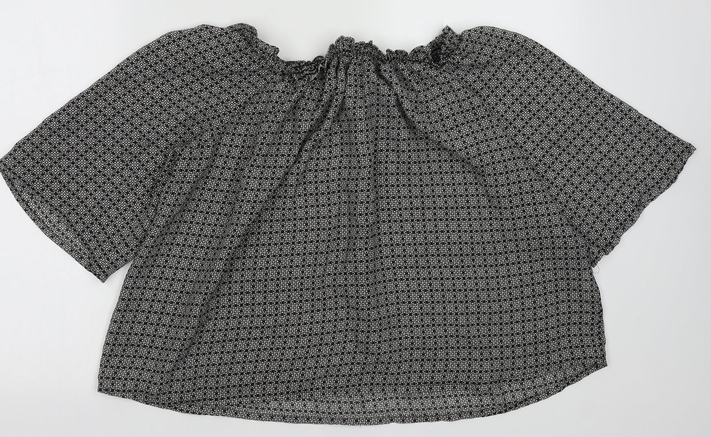Primark Womens Black Geometric Polyester Basic Blouse Size 8 Off the Shoulder