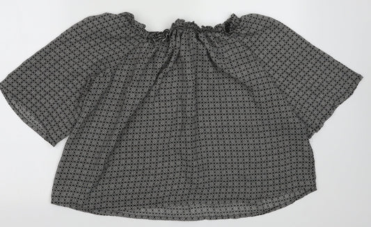 Primark Womens Black Geometric Polyester Basic Blouse Size 8 Off the Shoulder