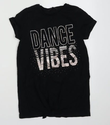 George Girls Black  Cotton Basic T-Shirt Size 8-9 Years Crew Neck Pullover - Dance Vibes