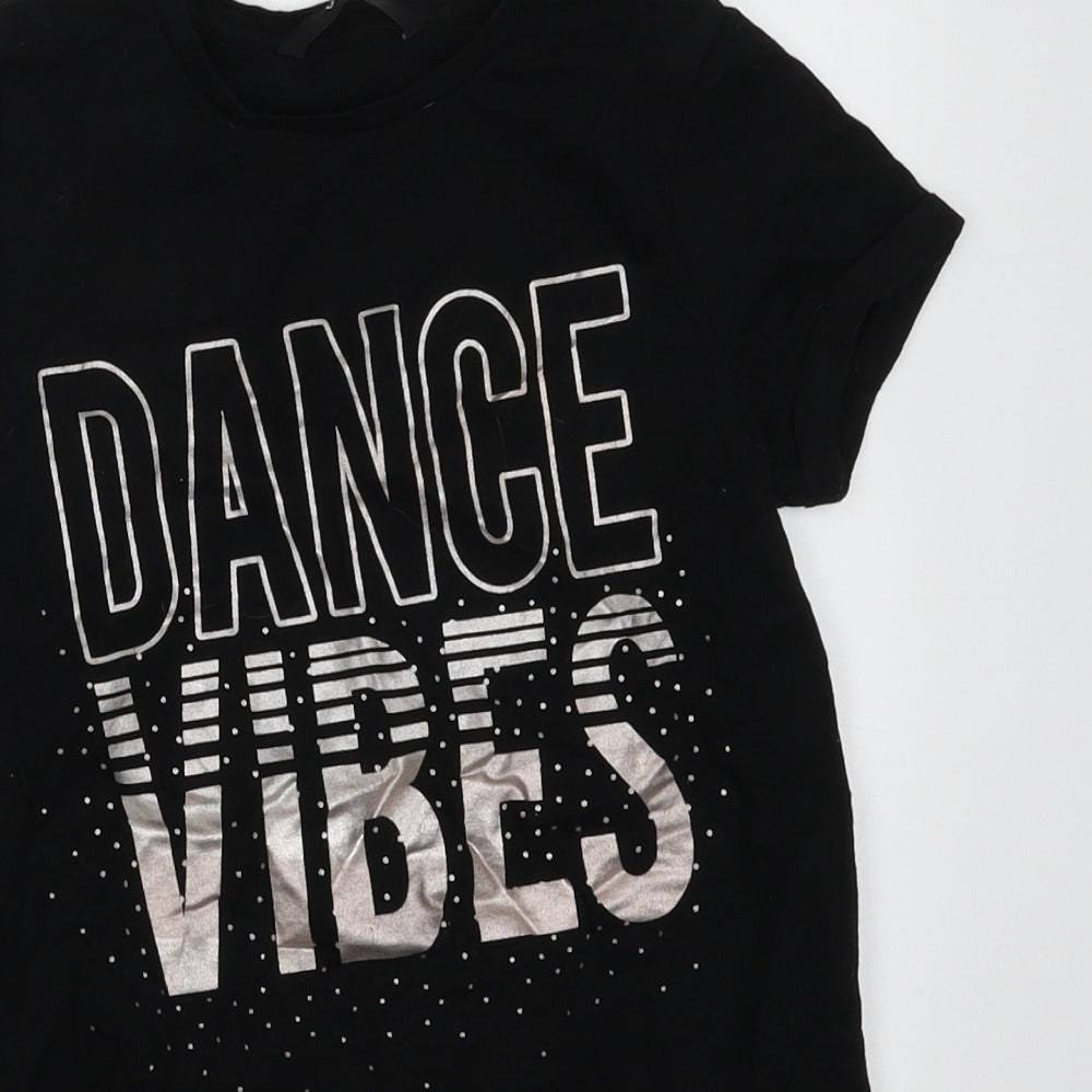 George Girls Black  Cotton Basic T-Shirt Size 8-9 Years Crew Neck Pullover - Dance Vibes