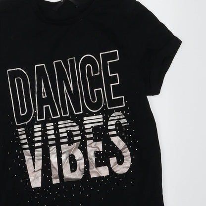 George Girls Black  Cotton Basic T-Shirt Size 8-9 Years Crew Neck Pullover - Dance Vibes