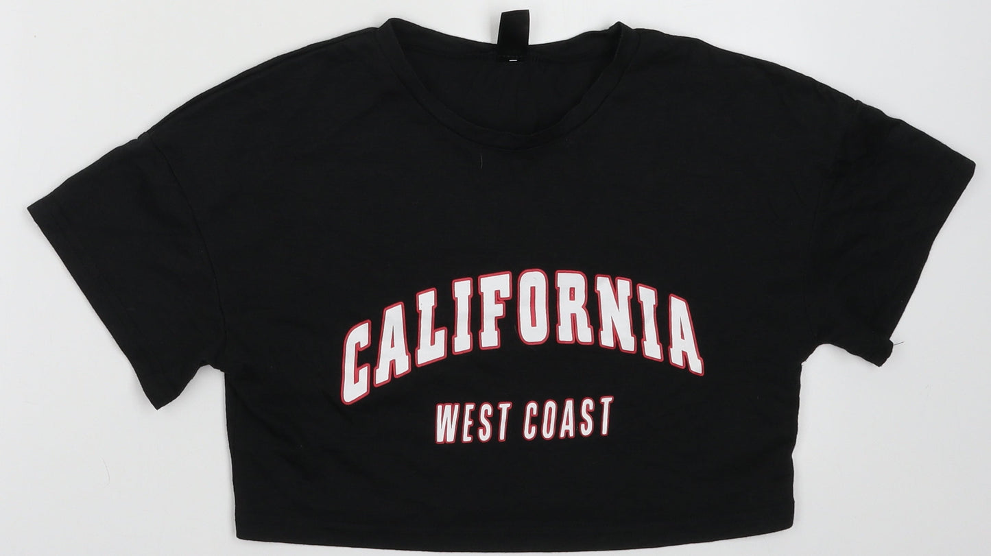 SheIn Womens Black  Cotton Cropped T-Shirt Size S Crew Neck - California