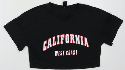 SheIn Womens Black  Cotton Cropped T-Shirt Size S Crew Neck - California