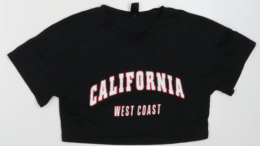 SheIn Womens Black  Cotton Cropped T-Shirt Size S Crew Neck - California