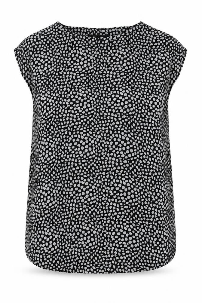Front view of New Look women’s black animal print polyester basic tank, size UK 8, crew neck