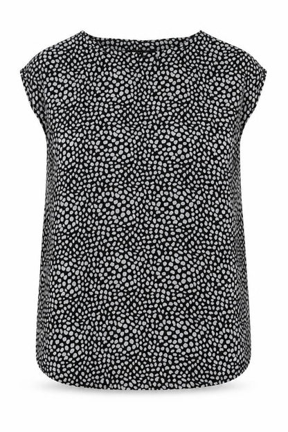 Front view of New Look women’s black animal print polyester basic tank, size UK 8, crew neck